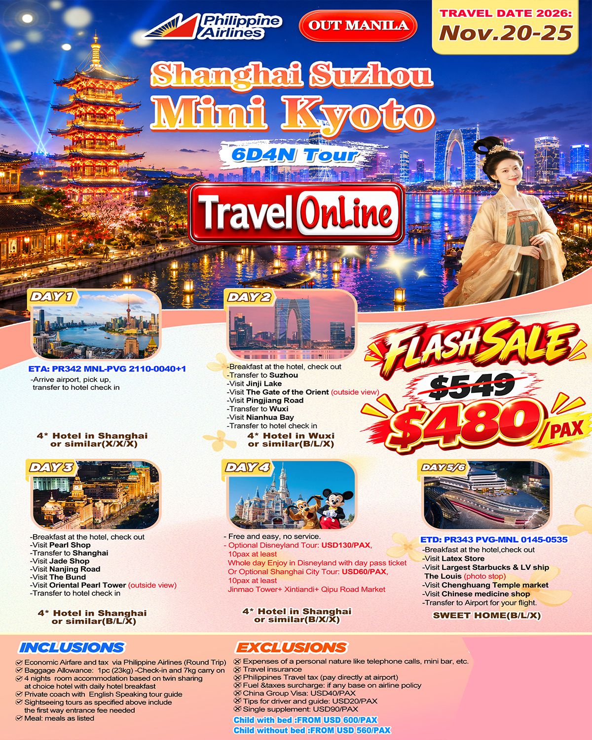 SHANGHAI MINI KYOTO WUXI WUZHEN HANGZHOU CHINA 6 DAYS 4 NIGHTS JOINER GROUP TOUR PACKAGE FROM MANILA PHILIPPINES VIA CEBU PACIFIC: AS LOW AS $359/PAX promo image