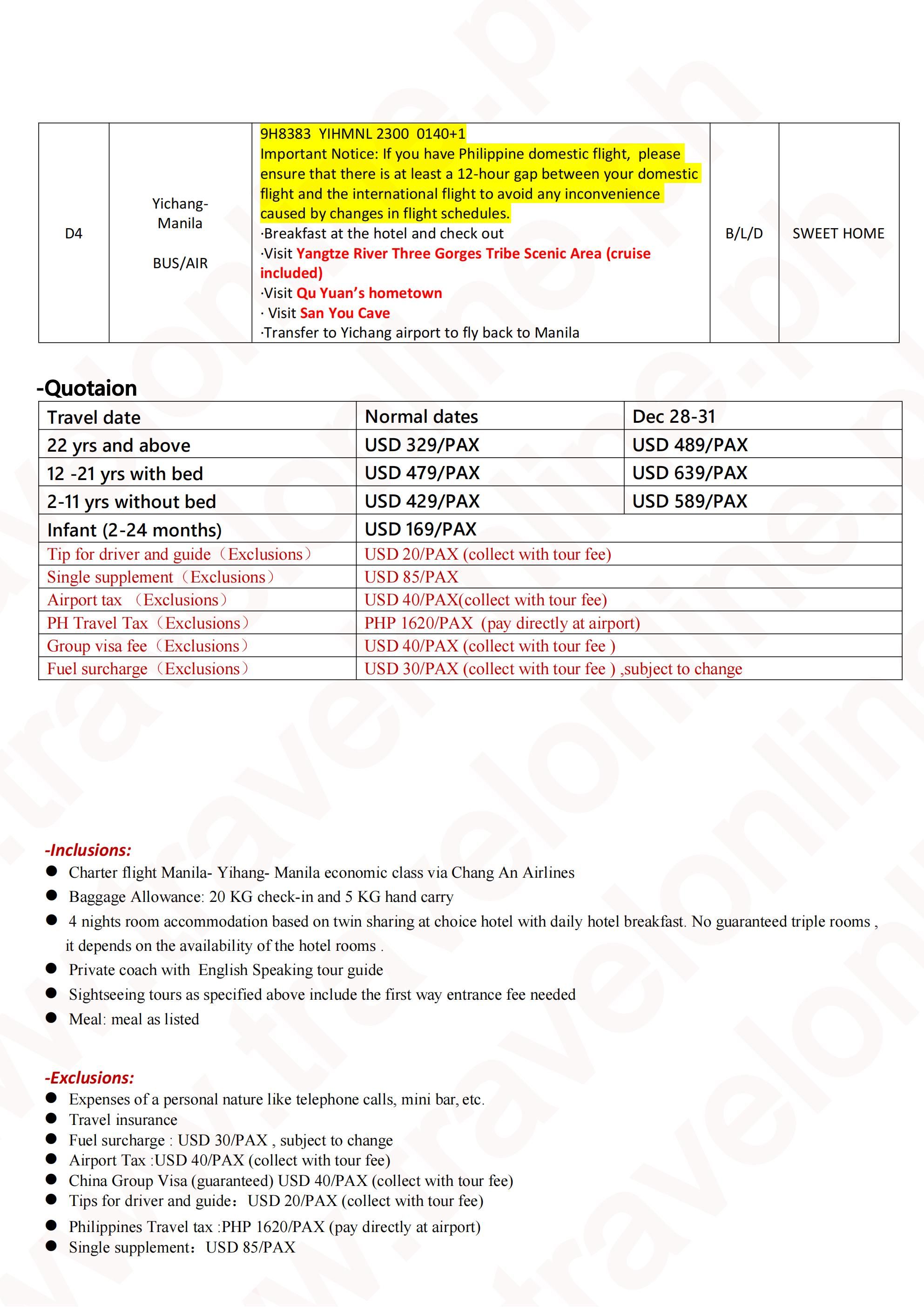 CHINA 4 DAYS 3 NIGHTS ALL IN JOINER GROUP TOUR PACKAGE FROM MANILA PHILIPPINES - AS LOW AS: $329/PAX - TRAVELONLINE itinerary