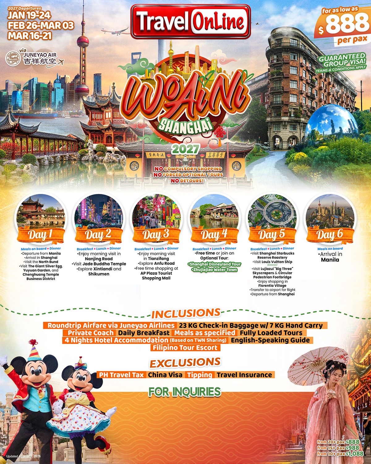 SHANGHAI CHINA 6 DAYS 4 NIGHTS ALL IN JOINER GROUP TOUR PACKAGE FROM MANILA PHILIPPINES - AS LOW AS: $888/PAX - TRAVELONLINE promo image