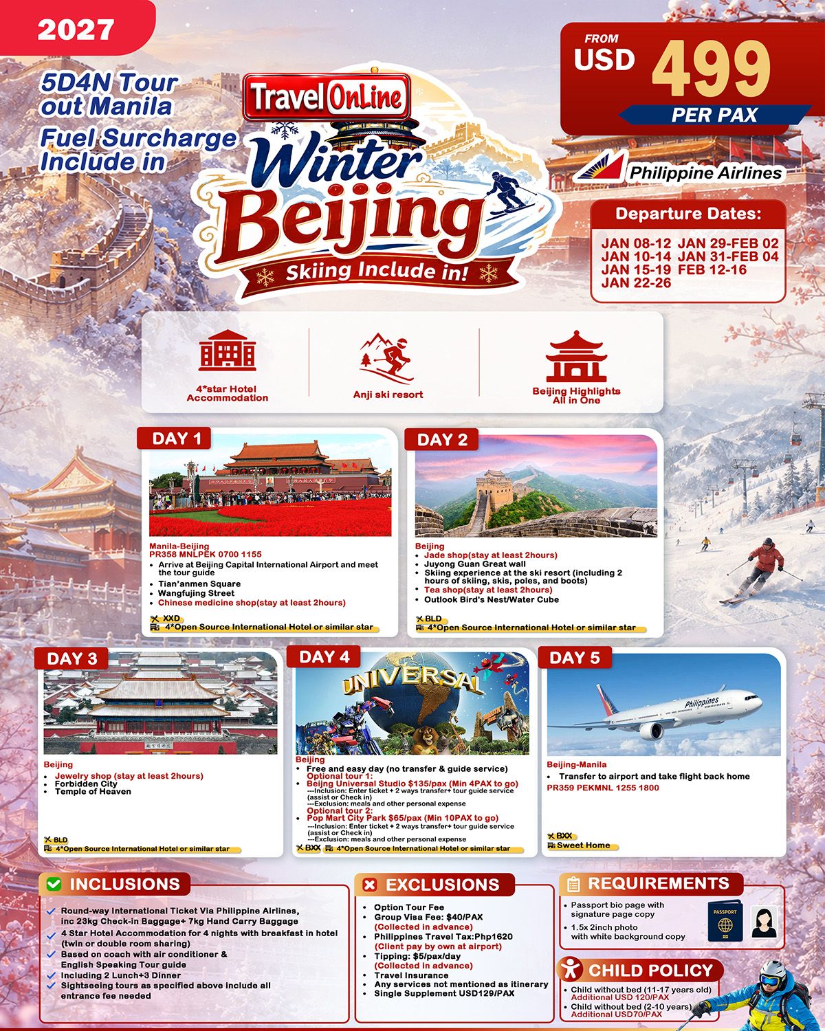 BEIJING CHINA 5 DAYS 4 NIGHTS ALL IN JOINER GROUP TOUR PACKAGE FROM MANILA PHILIPPINES - AS LOW AS: $499/PAX - TRAVELONLINE promo image
