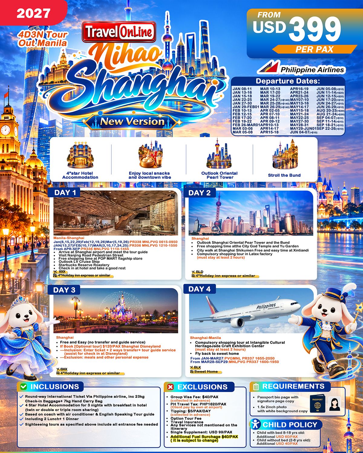 SHANGHAI CHINA 4 DAYS 3 NIGHTS ALL IN JOINER GROUP TOUR PACKAGE FROM MANILA PHILIPPINES - AS LOW AS: $399/PAX - TRAVELONLINE promo image