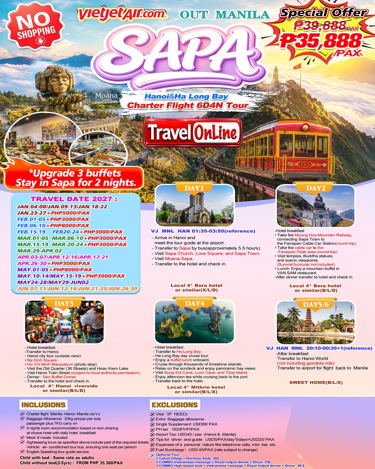 SAPA HANOI HA LONG BAY VIETNAM 6 DAYS 4 NIGHTS JOINER GROUP TOUR FROM MANILA PHILIPPINES AS LOW AS: ₱35888/PAX - TRAVELONLINE promo image