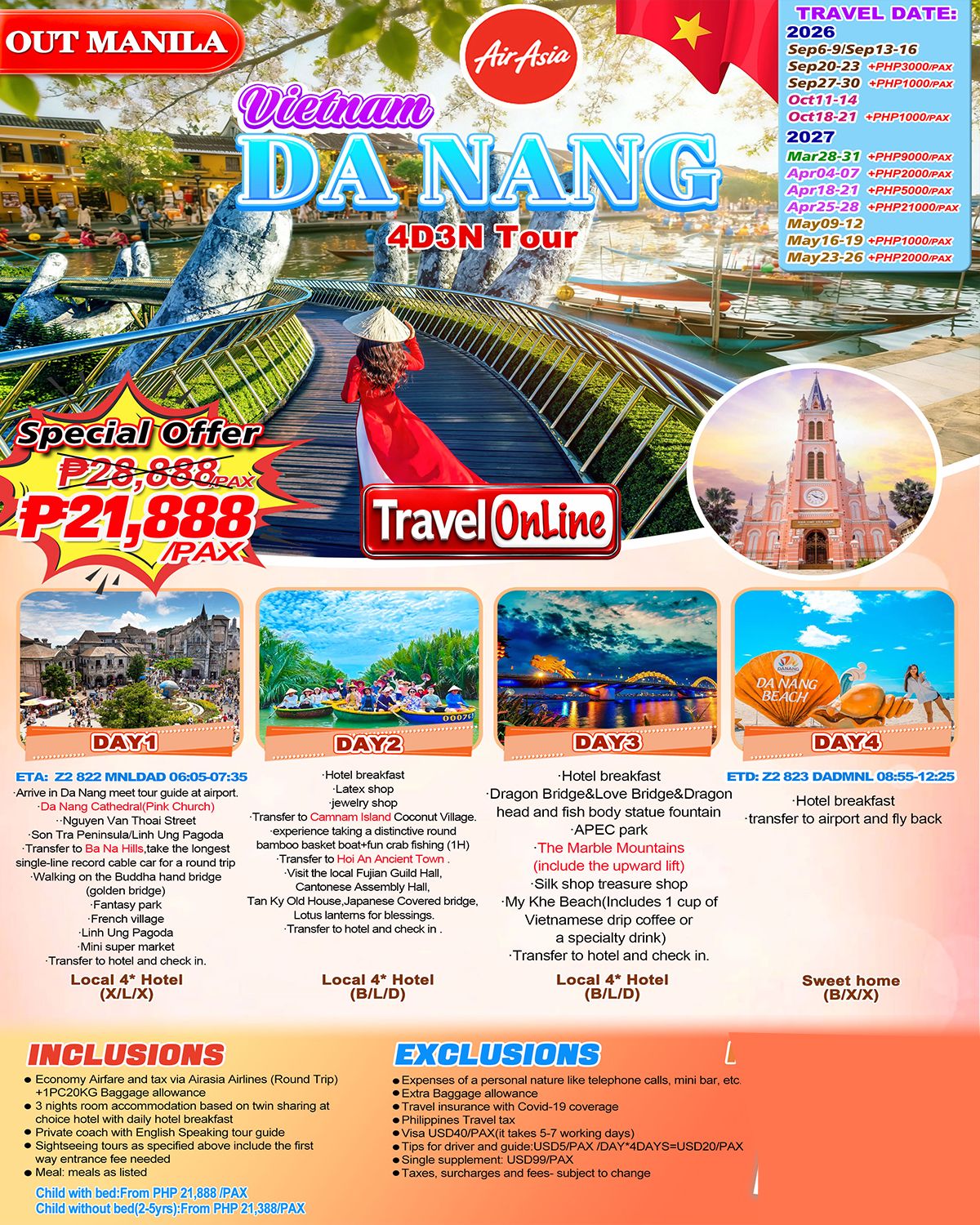 DA NANG VIETNAM 4 DAYS 3 NIGHTS JOINER GROUP TOUR FROM MANILA PHILIPPINES AS LOW AS: ₱21888/PAX - TRAVELONLINE promo image