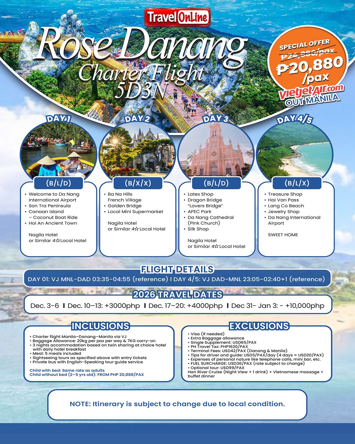 DA NANG VIETNAM 5 DAYS 3 NIGHTS ALL IN JOINER GROUP TOUR PACKAGE FROM MANILA PHILIPPINES - AS LOW AS: ₱20880/PAX - TRAVELONLINE promo image