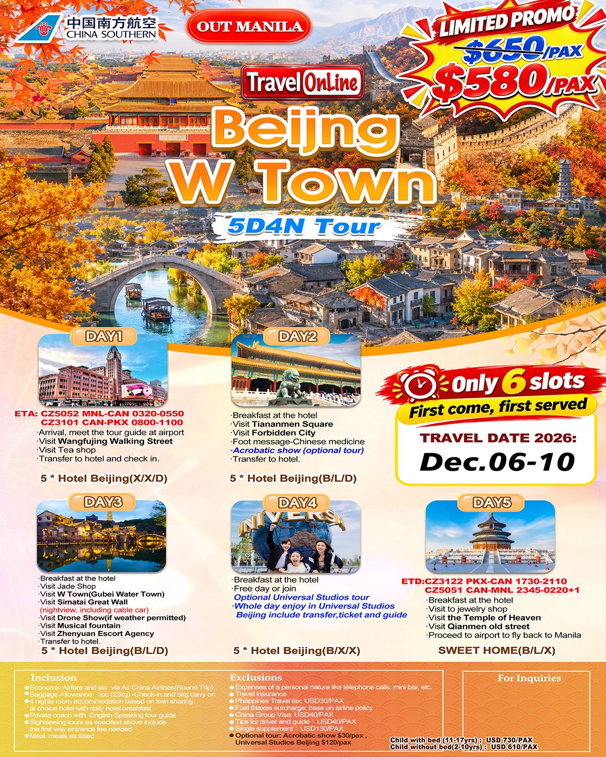 BEIJING CHINA 5 DAYS 4 NIGHTS ALL IN JOINER GROUP TOUR PACKAGE FROM MANILA PHILIPPINES - AS LOW AS: $580/PAX - TRAVELONLINE promo image