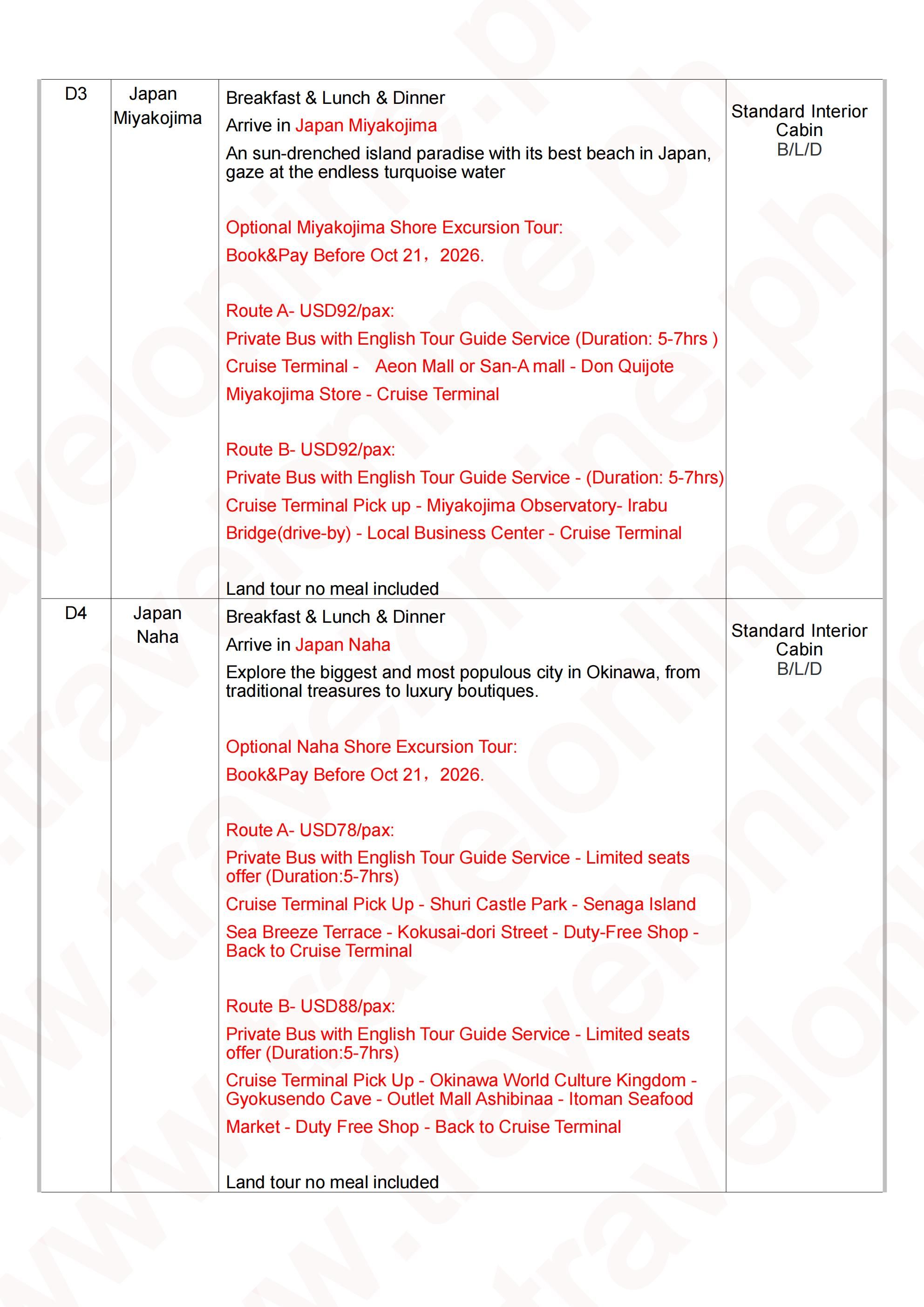 JAPAN MIYAKOJIMA NAHA 7 DAYS 6 NIGHTS ALL IN JOINER GROUP TOUR PACKAGE FROM MANILA PHILIPPINES - AS LOW AS: $399/PAX - TRAVELONLINE itinerary