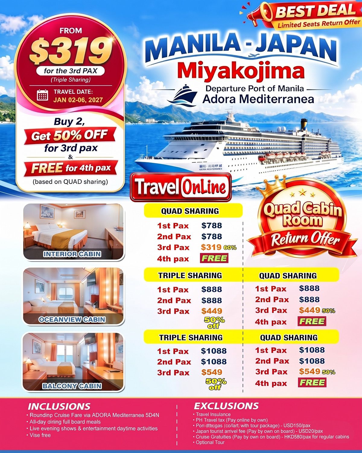 JAPAN MIYAKOJIMA 5 DAYS 4 NIGHTS ALL IN JOINER GROUP TOUR PACKAGE FROM MANILA PHILIPPINES - AS LOW AS: $319/PAX - TRAVELONLINE promo image