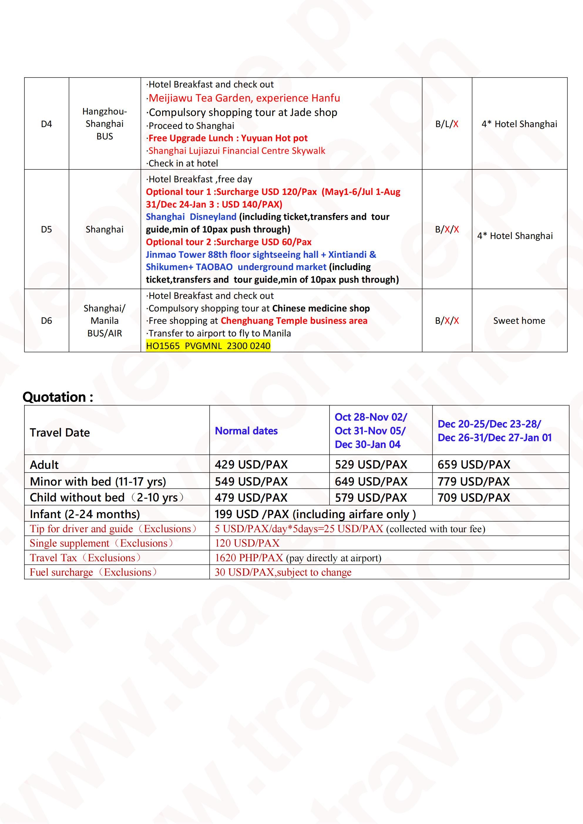 CHINA SHANGHAI MINI KYOTO 6 DAYS 5 NIGHTS ALL IN JOINER GROUP TOUR PACKAGE FROM MANILA PHILIPPINES - AS LOW AS: $409/PAX - TRAVELONLINE itinerary
