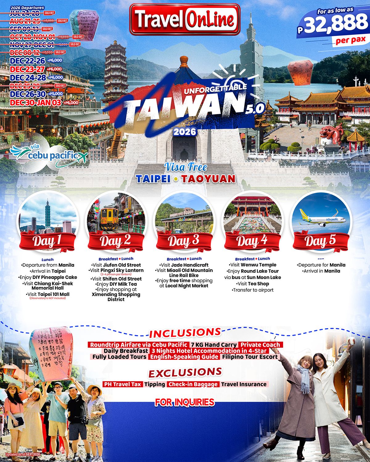 UNFORGETTABLE TAIWAN 5 DAYS 4 NIGHTS ALL IN JOINER GROUP TOUR PACKAGE FROM MANILA PHILIPPINES - AS LOW AS: ₱32888/PAX - TRAVELONLINE