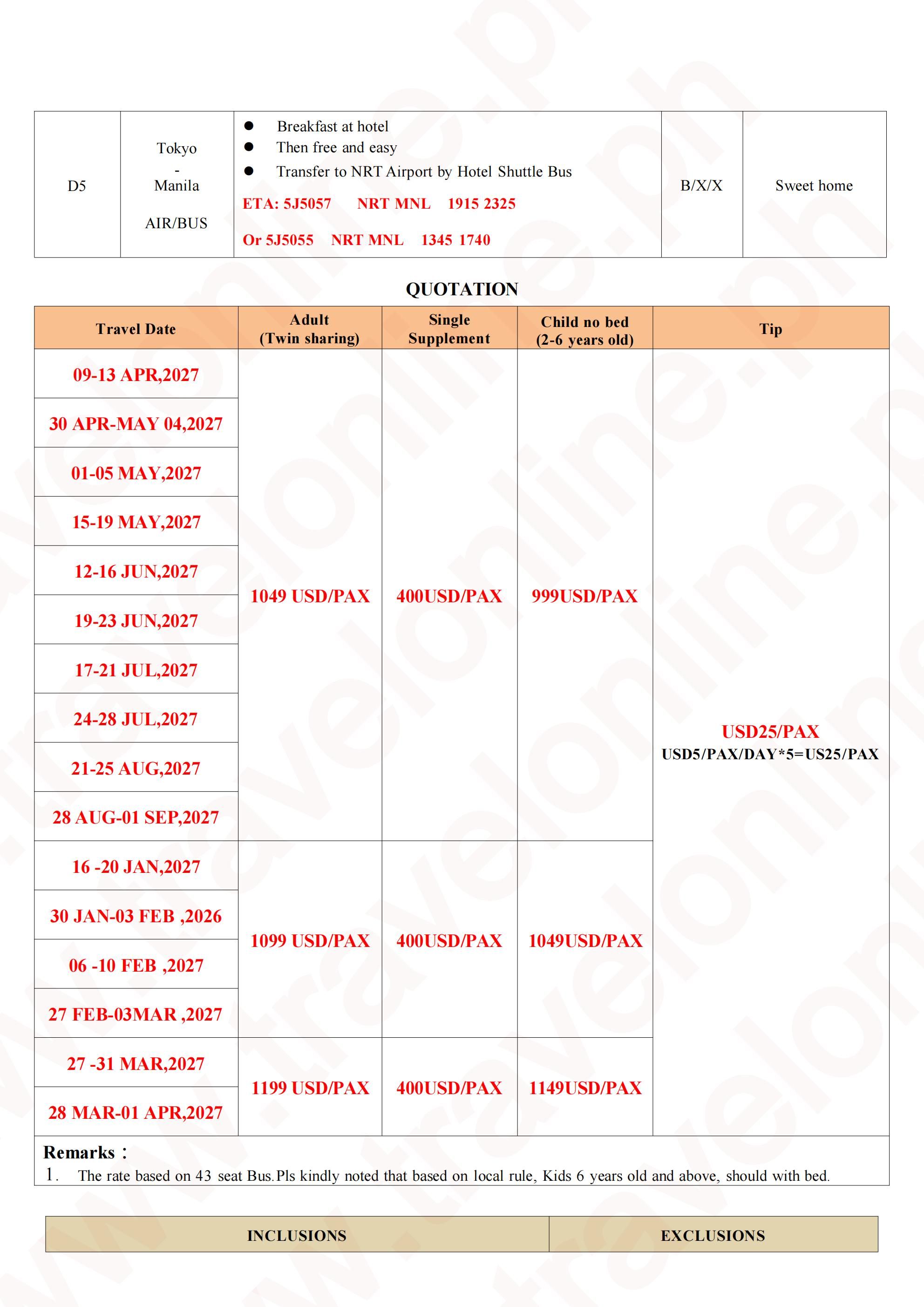 TOKYO MT. FUJI YOKOHAMA JAPAN 5 DAYS 4 NIGHTS ALL IN JOINER GROUP TOUR PACKAGE FROM MANILA PHILIPPINES - AS LOW AS: $1049/PAX - TRAVELONLINE itinerary