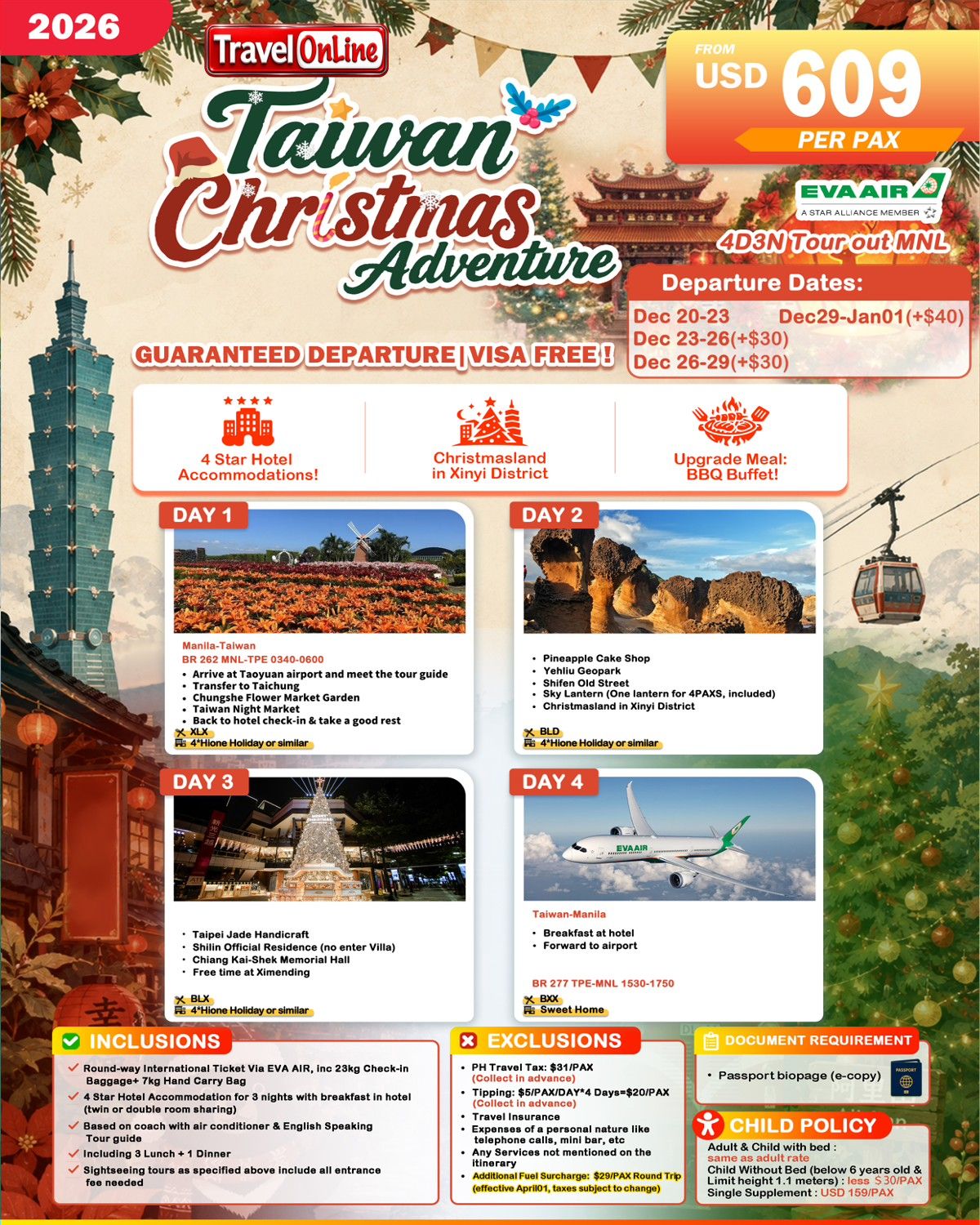 TAIWAN 4 DAYS 3 NIGHTS ALL IN JOINER GROUP TOUR PACKAGE FROM MANILA PHILIPPINES - AS LOW AS: $609/PAX - TRAVELONLINE promo image