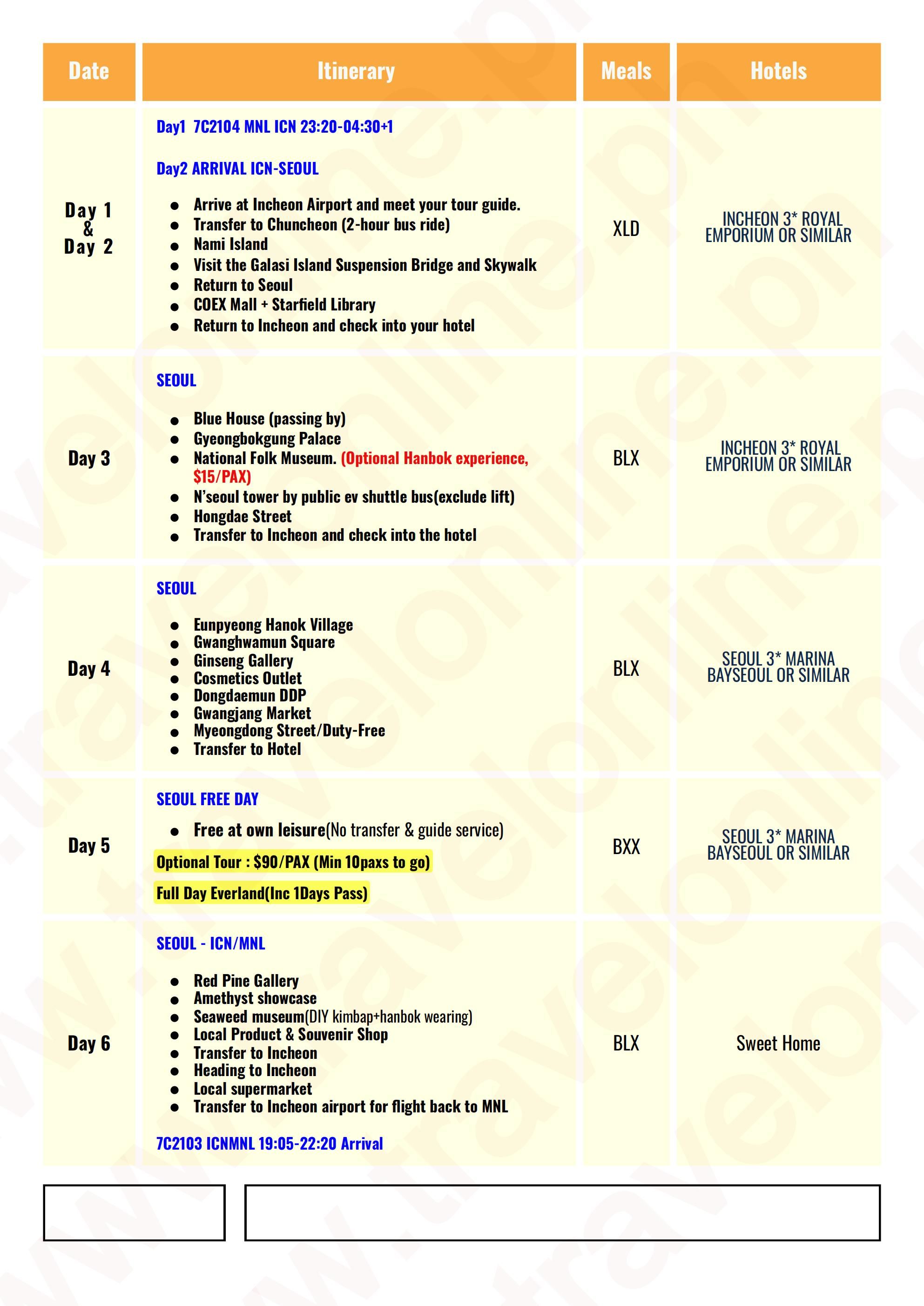 SOUTH KOREA ANNYEONG AUTUMN 2.0 6 DAYS 4 NIGHTS ALL IN JOINER GROUP TOUR PACKAGE FROM MANILA PHILIPPINES - AS LOW AS: $499/PAX - TRAVELONLINE itinerary