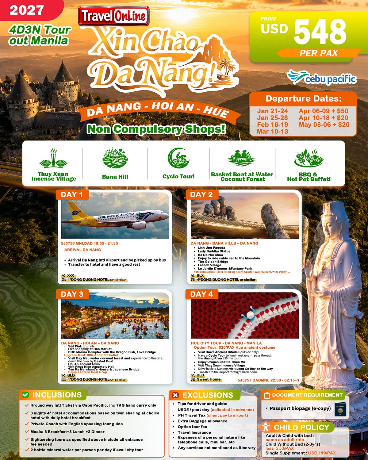 VIETNAM 4 DAYS 3 NIGHTS ALL IN JOINER GROUP TOUR PACKAGE FROM MANILA PHILIPPINES - AS LOW AS: $518/PAX - TRAVELONLINE promo image
