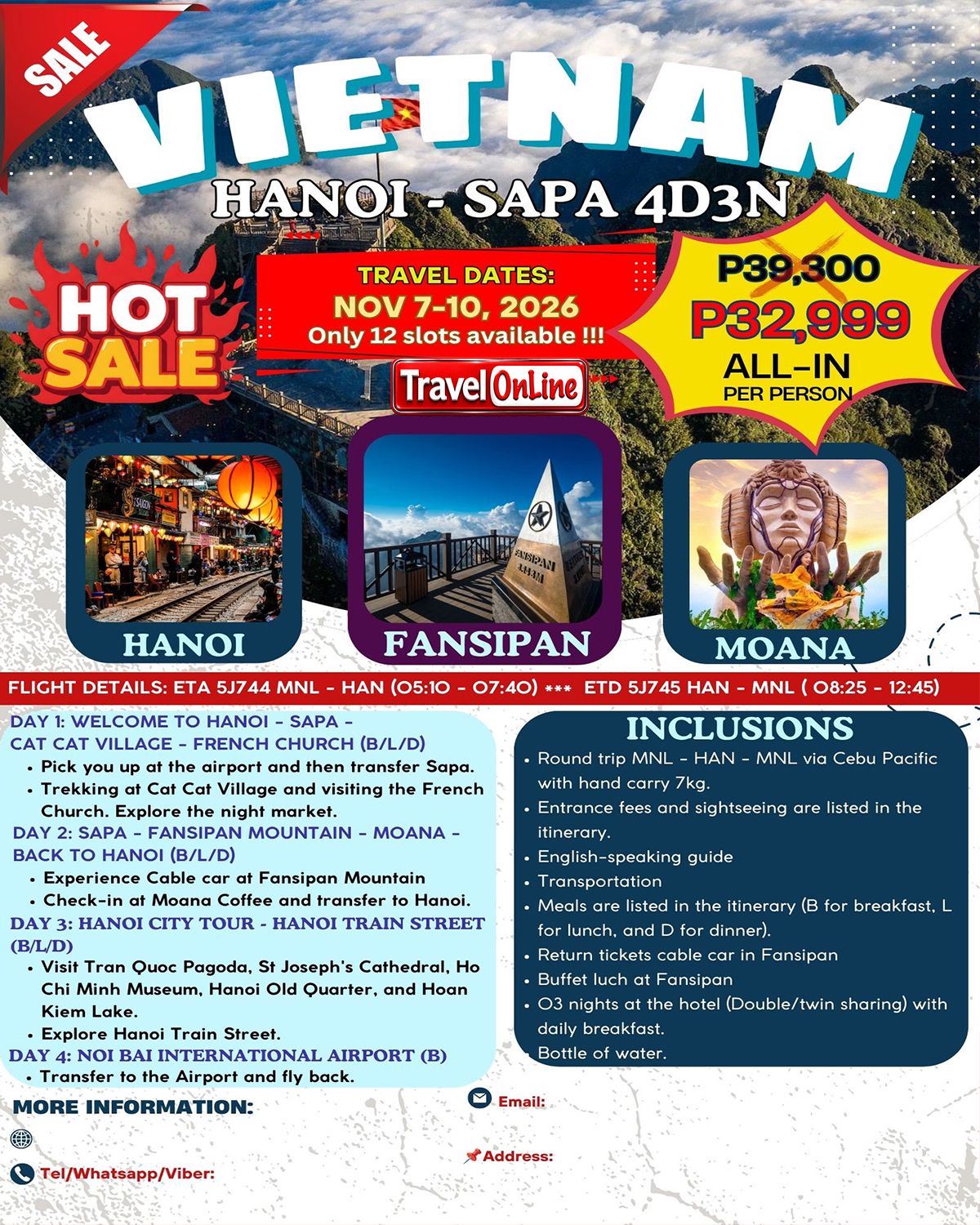 VIETNAM HANOI SAPA 4 DAYS 3 NIGHTS ALL IN JOINER GROUP TOUR PACKAGE FROM MANILA PHILIPPINES - AS LOW AS: ₱32999/PAX - TRAVELONLINE promo image